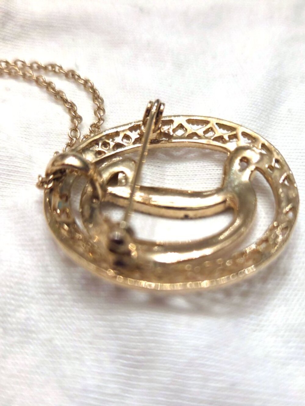 Vintage Gold and Amber Crystal "D" Convertible Brooch - NWOT - Picture 4 of 6